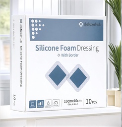 Silicone Foam Dressing with Border, 4&quot; x 4&quot;, 10 Pieces/Box